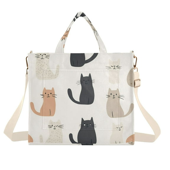 FORMRS Womens Corduroy Tote Bag Crossbody Shoulder Handbag with Pocket, Cute Cartoon Cats