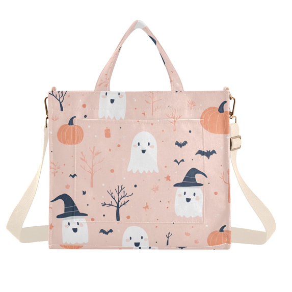 FORMRS Womens Corduroy Tote Bag Crossbody Shoulder Handbag with Pocket, Cute Cartoon Halloween