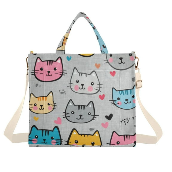 FORMRS Womens Corduroy Tote Bag Crossbody Shoulder Handbag with Pocket, Cute Cat Pattern