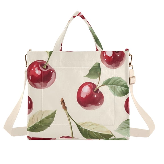 FORMRS Womens Corduroy Tote Bag Crossbody Shoulder Handbag with Pocket, Cute Cherry