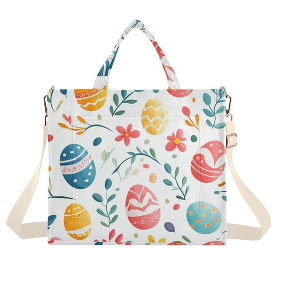 FORMRS Womens Corduroy Tote Bag Crossbody Shoulder Handbag with Pocket, Cute Easter Eggs