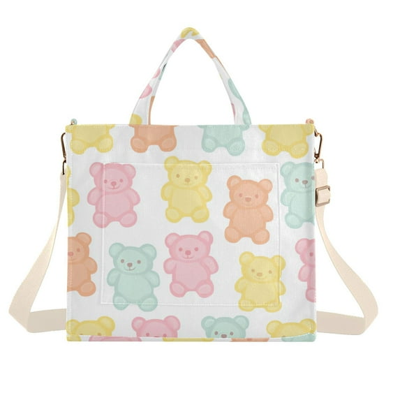 FORMRS Womens Corduroy Tote Bag Crossbody Shoulder Handbag with Pocket, Cute Gummy Bears Pattern