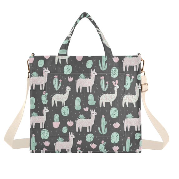 FORMRS Womens Corduroy Tote Bag Crossbody Shoulder Handbag with Pocket, Cute Llamas Pattern