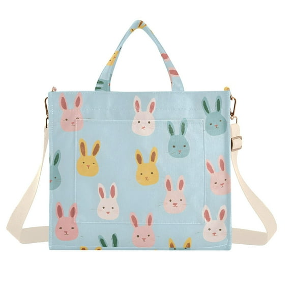 FORMRS Womens Corduroy Tote Bag Crossbody Shoulder Handbag with Pocket, Cute Rabbits