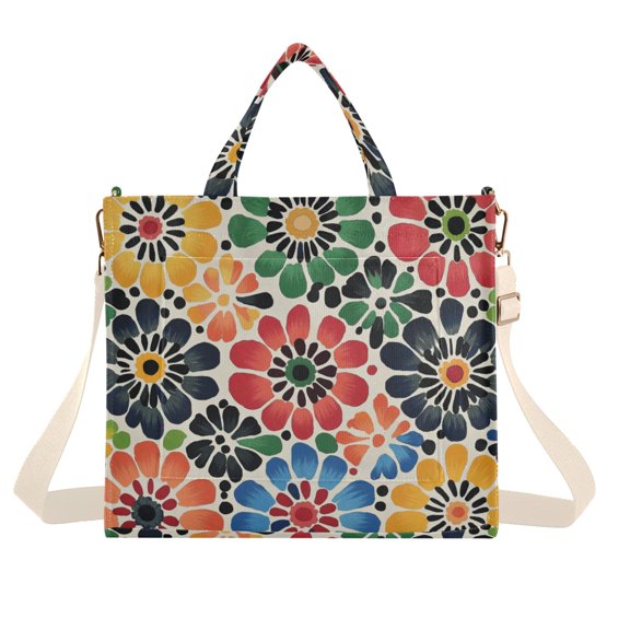 FORMRS Womens Corduroy Tote Bag Crossbody Shoulder Handbag with Pocket, Dark Floral