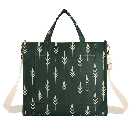 FORMRS Womens Corduroy Tote Bag Crossbody Shoulder Handbag with Pocket, Dark Green Plants