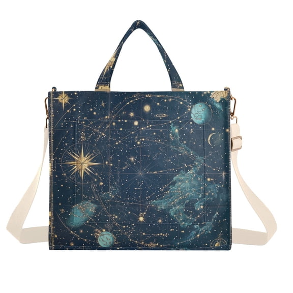 FORMRS Womens Corduroy Tote Bag Crossbody Shoulder Handbag with Pocket, Dark Star Map