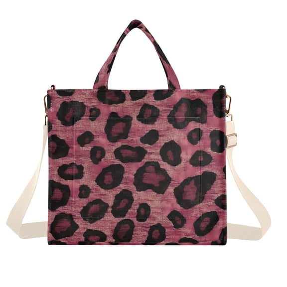 FORMRS Womens Corduroy Tote Bag Crossbody Shoulder Handbag with Pocket, Deep Red Leopard Print