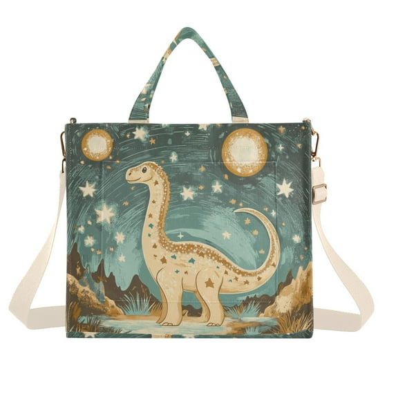 FORMRS Womens Corduroy Tote Bag Crossbody Shoulder Handbag with Pocket, Dinosaur with Stars