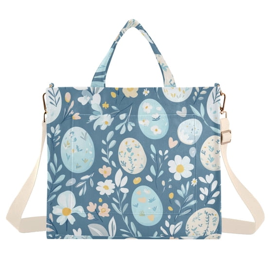 FORMRS Womens Corduroy Tote Bag Crossbody Shoulder Handbag with Pocket, Easter Eggs