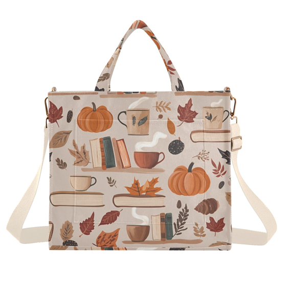 FORMRS Womens Corduroy Tote Bag Crossbody Shoulder Handbag with Pocket, Fall Acorns Pattern