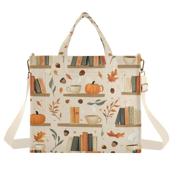 FORMRS Womens Corduroy Tote Bag Crossbody Shoulder Handbag with Pocket, Fall Book Shelf