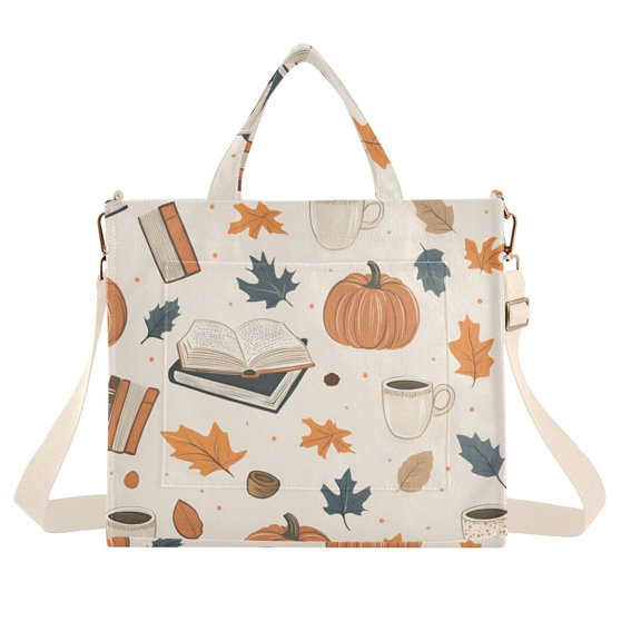 FORMRS Womens Corduroy Tote Bag Crossbody Shoulder Handbag with Pocket, Fall Books