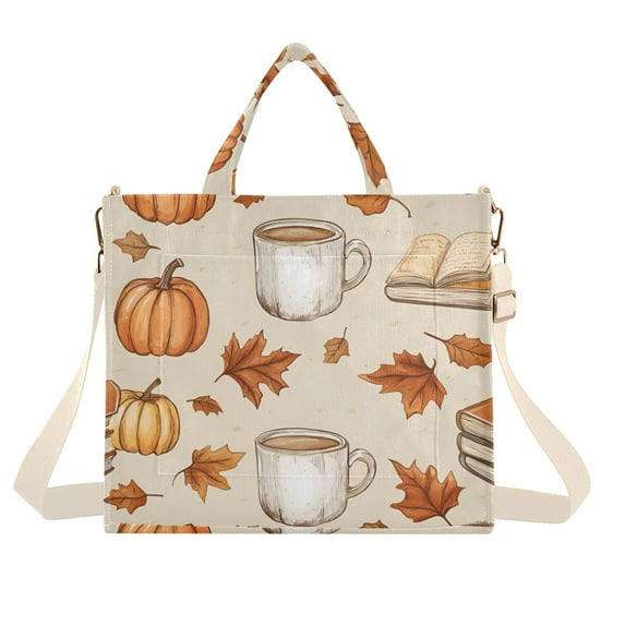 FORMRS Womens Corduroy Tote Bag Crossbody Shoulder Handbag with Pocket, Fall Mug Pattern