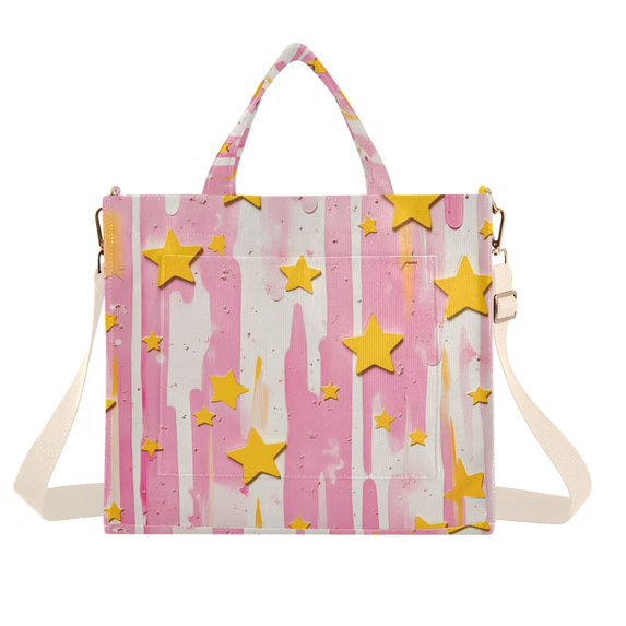 FORMRS Womens Corduroy Tote Bag Crossbody Shoulder Handbag with Pocket, Flat Yellow Stars