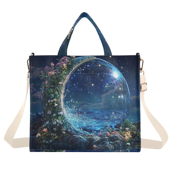 FORMRS Womens Corduroy Tote Bag Crossbody Shoulder Handbag with Pocket, Floral Occean