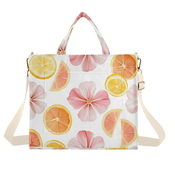 FORMRS Womens Corduroy Tote Bag Crossbody Shoulder Handbag with Pocket, Floral Orange