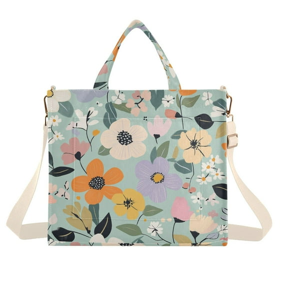 FORMRS Womens Corduroy Tote Bag Crossbody Shoulder Handbag with Pocket, Floral Pattern