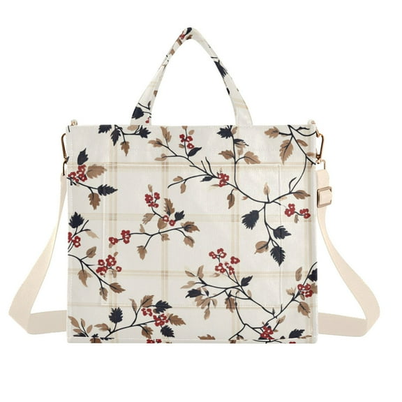 FORMRS Womens Corduroy Tote Bag Crossbody Shoulder Handbag with Pocket, Floral Plaid