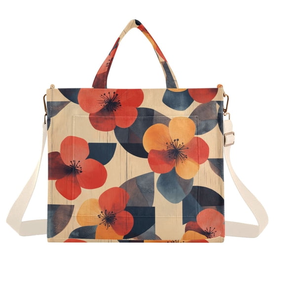 FORMRS Womens Corduroy Tote Bag Crossbody Shoulder Handbag with Pocket, Flowers Pattern