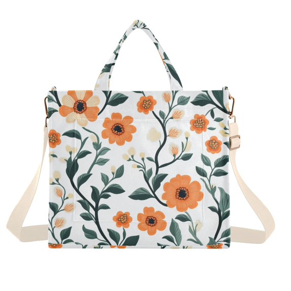 FORMRS Womens Corduroy Tote Bag Crossbody Shoulder Handbag with Pocket, Flowers Pattern