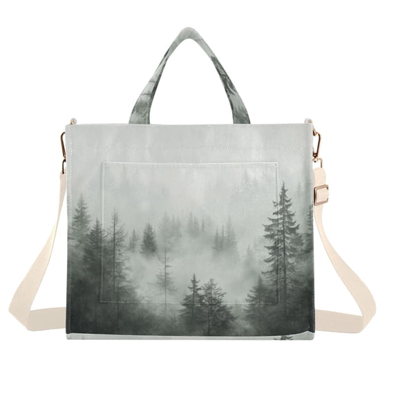 FORMRS Womens Corduroy Tote Bag Crossbody Shoulder Handbag with Pocket, Foggy Forest