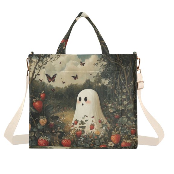 FORMRS Womens Corduroy Tote Bag Crossbody Shoulder Handbag with Pocket, Ghost in Strawberry Fields