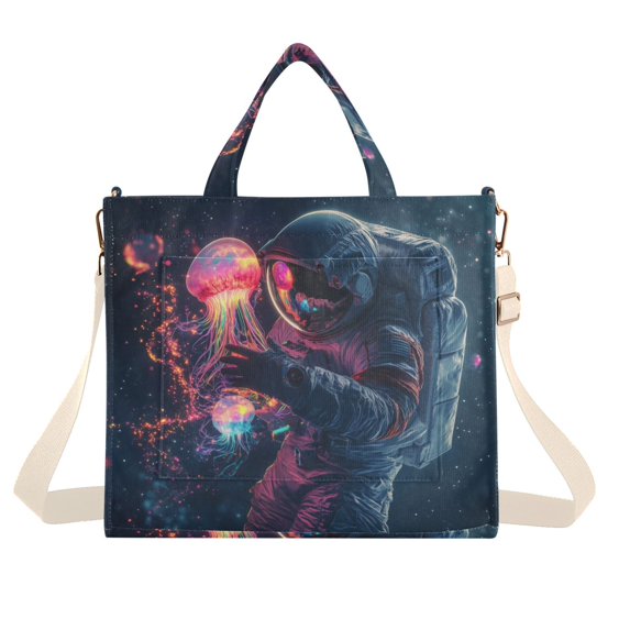 FORMRS Womens Corduroy Tote Bag Crossbody Shoulder Handbag with Pocket, Glowing Jellyfish