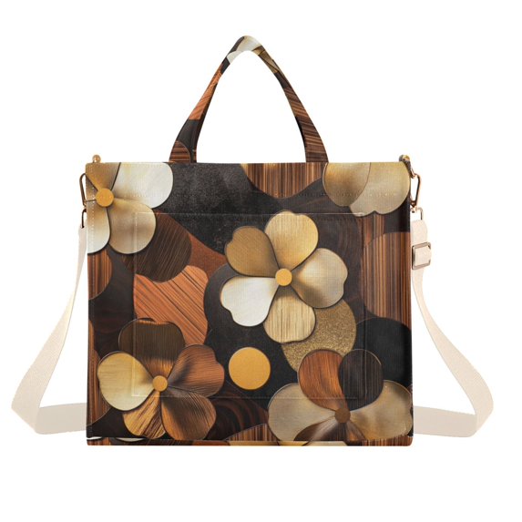 FORMRS Womens Corduroy Tote Bag Crossbody Shoulder Handbag with Pocket, Gold Flower