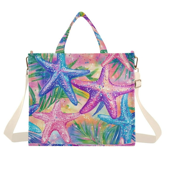 FORMRS Womens Corduroy Tote Bag Crossbody Shoulder Handbag with Pocket, Gradient Starfish Pattern
