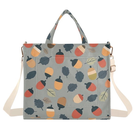 FORMRS Womens Corduroy Tote Bag Crossbody Shoulder Handbag with Pocket, Gray Acorns Pattern