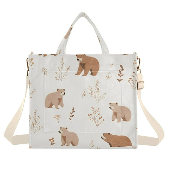 FORMRS Womens Corduroy Tote Bag Crossbody Shoulder Handbag with Pocket, Gray Bears