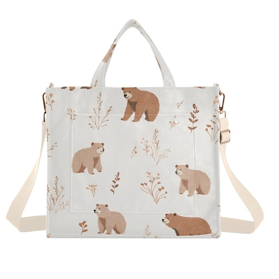 FORMRS Womens Corduroy Tote Bag Crossbody Shoulder Handbag with Pocket, Gray Bears