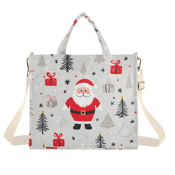FORMRS Womens Corduroy Tote Bag Crossbody Shoulder Handbag with Pocket, Gray Christmas Santa