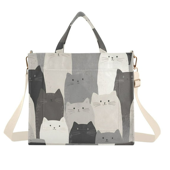 FORMRS Womens Corduroy Tote Bag Crossbody Shoulder Handbag with Pocket, Gray Cute Cats