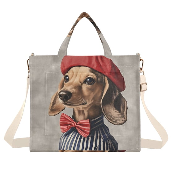 FORMRS Womens Corduroy Tote Bag Crossbody Shoulder Handbag with Pocket, Gray Dog Artist