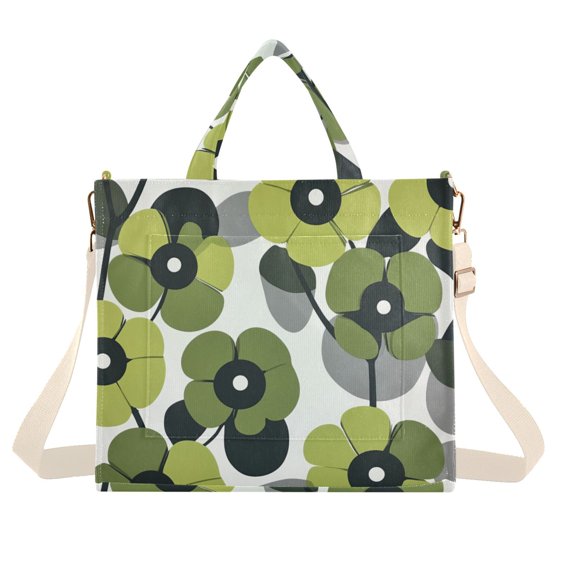 FORMRS Womens Corduroy Tote Bag Crossbody Shoulder Handbag with Pocket, Gray Floral