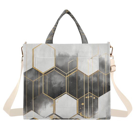 FORMRS Womens Corduroy Tote Bag Crossbody Shoulder Handbag with Pocket, Gray Hexagons