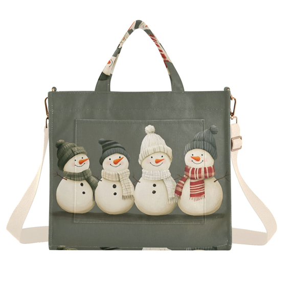 FORMRS Womens Corduroy Tote Bag Crossbody Shoulder Handbag with Pocket, Gray Snowmen