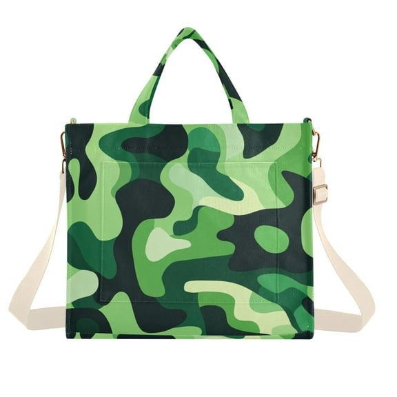 FORMRS Womens Corduroy Tote Bag Crossbody Shoulder Handbag with Pocket, Green Camouflage Pattern
