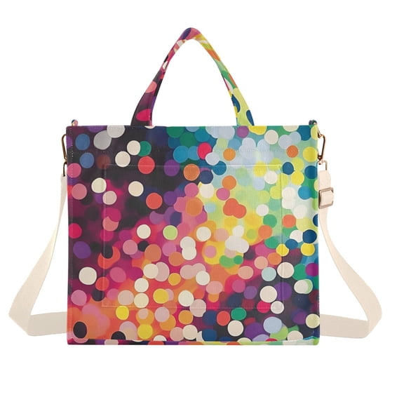 FORMRS Womens Corduroy Tote Bag Crossbody Shoulder Handbag with Pocket, Green Colorful Circles