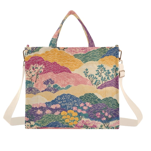 FORMRS Womens Corduroy Tote Bag Crossbody Shoulder Handbag with Pocket, Green Floral Wave