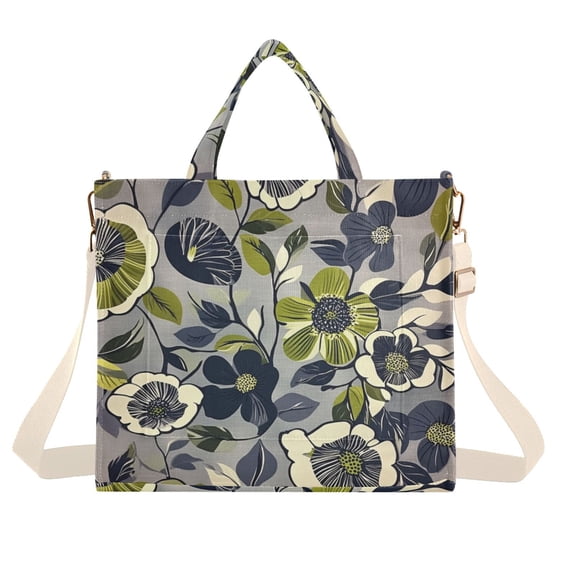 FORMRS Womens Corduroy Tote Bag Crossbody Shoulder Handbag with Pocket, Green Floral