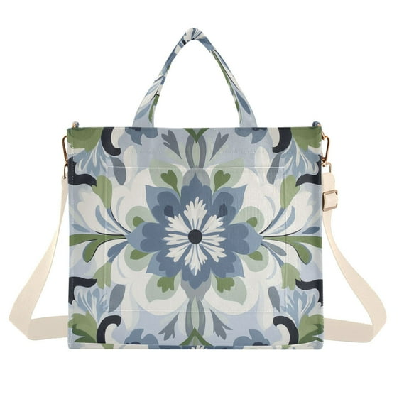 FORMRS Womens Corduroy Tote Bag Crossbody Shoulder Handbag with Pocket, Green Floral