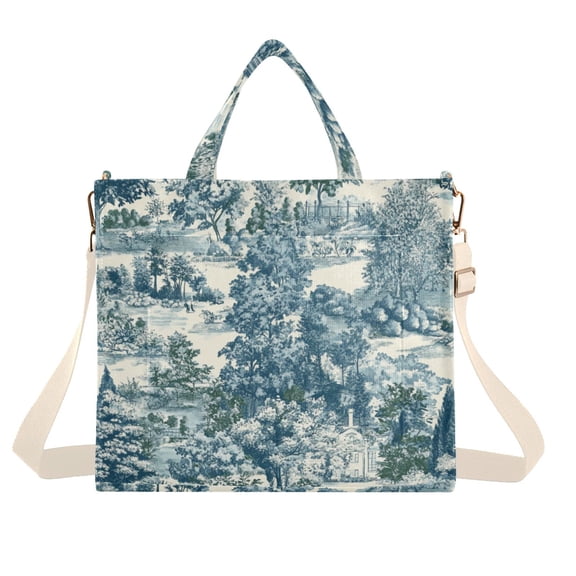 FORMRS Womens Corduroy Tote Bag Crossbody Shoulder Handbag with Pocket, Green Flourishing Garden