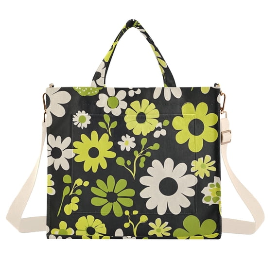 FORMRS Womens Corduroy Tote Bag Crossbody Shoulder Handbag with Pocket, Green Flower Pattern