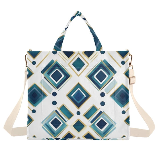 FORMRS Womens Corduroy Tote Bag Crossbody Shoulder Handbag with Pocket, Green Geometric Pattern