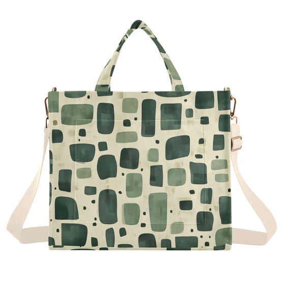 FORMRS Womens Corduroy Tote Bag Crossbody Shoulder Handbag with Pocket, Green Geometric