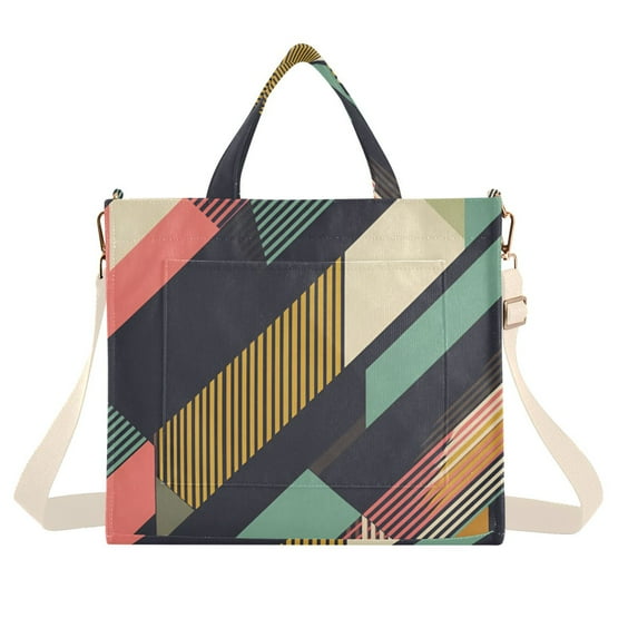 FORMRS Womens Corduroy Tote Bag Crossbody Shoulder Handbag with Pocket, Green Geometric