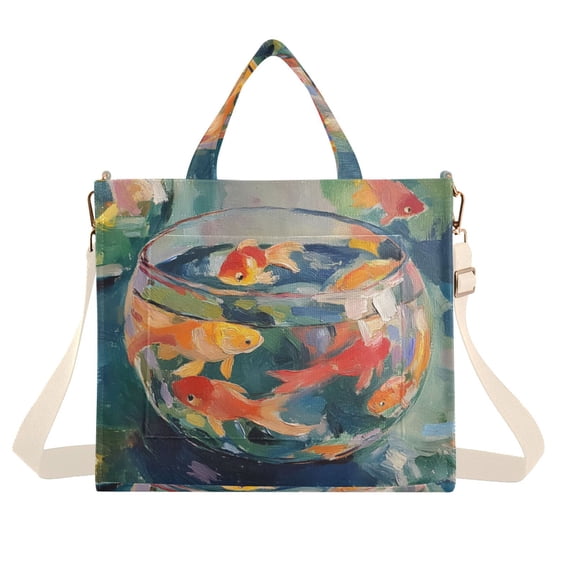 FORMRS Womens Corduroy Tote Bag Crossbody Shoulder Handbag with Pocket, Green Goldfish